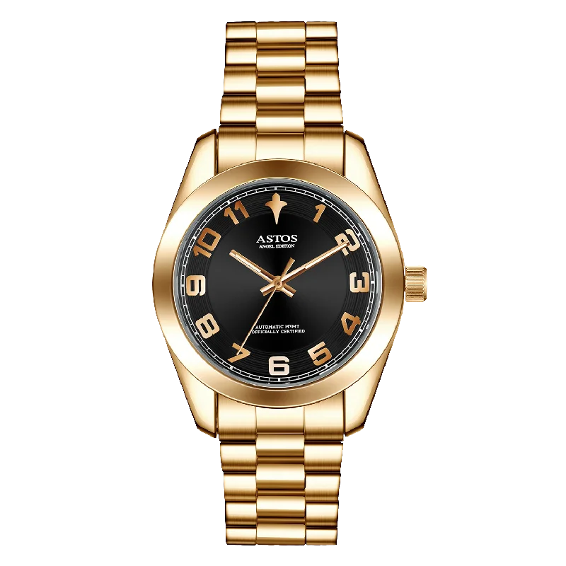 sleek women's watches with silver metal bands and minimalist dials -Angel Deluxe Edition Gold Black