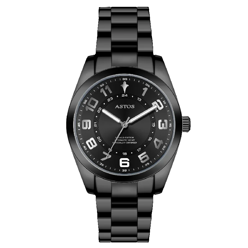 watches for women with elegant faces and interchangeable strap designs -ASTOS Merald Edition - Ultimate Black