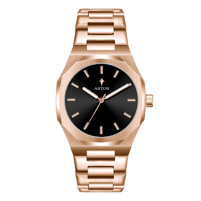 luxury watches for men with leather straps and polished stainless steel -ASTOS Royal Edition - Rose Gold