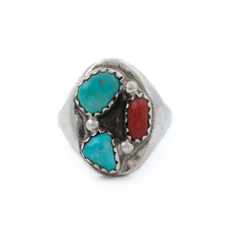 vintage engagement rings for women with sapphires and diamonds-Blue Turquoise x Red Coral Navajo Ring