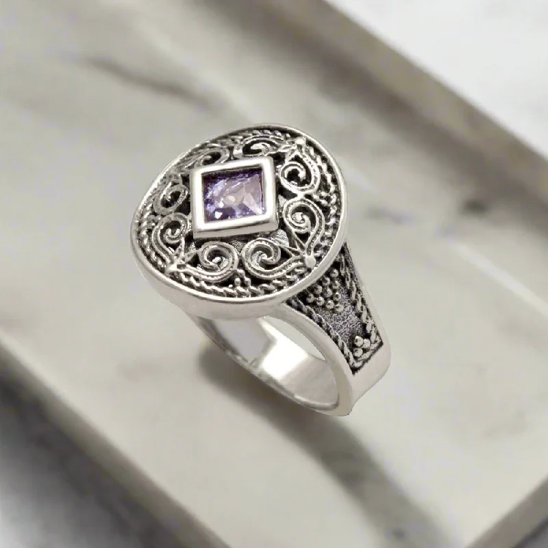 custom rings for men with rubies and sapphires-Byzantine Ring in Sterling Silver with zircon (DT-01)