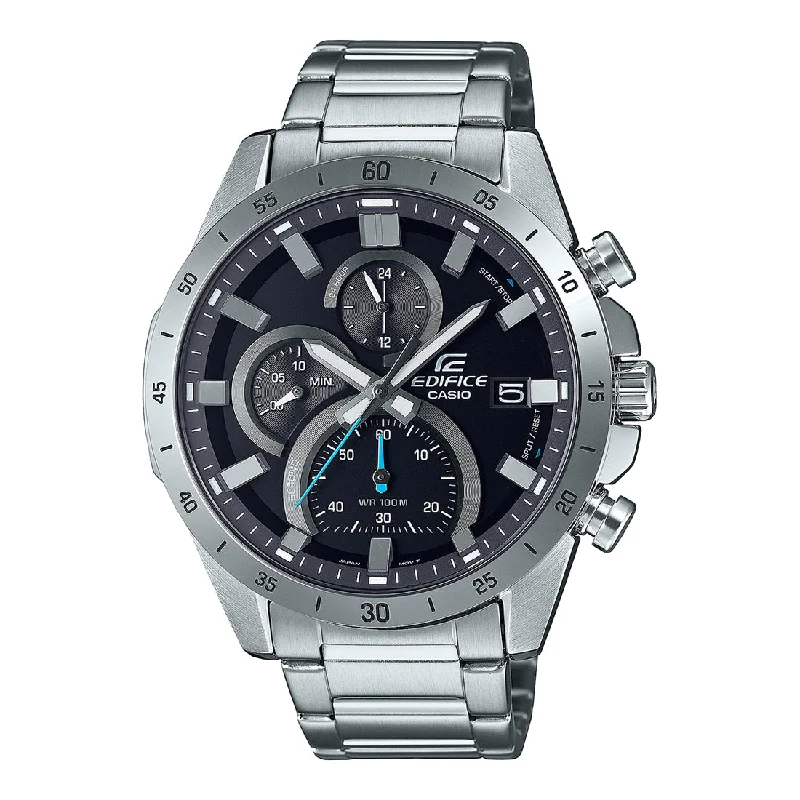 men's watches with oversized dials and multi-functional features -Casio Edifice EFR-571D-1AVUDF Black Analog Dial Silver Stainless Steel Band Men's Watch Chronograph 100M Water Resistant ED512