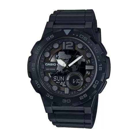 men's watches with bold dials and rugged designs for active lifestyles -Casio Youth Combination Analog-Digital Black Dial Men's Watch - AEQ-100W-1BVDF (AD217)