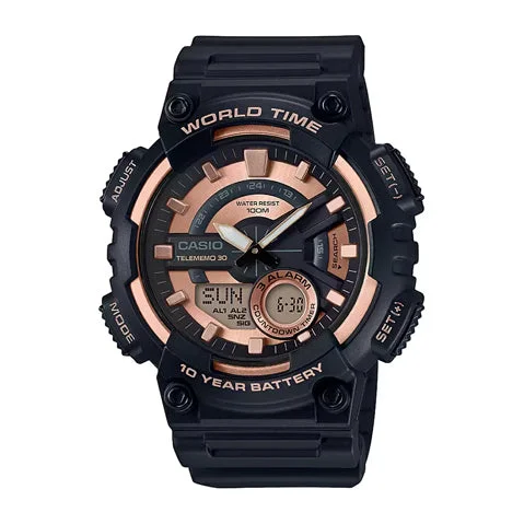 high-end men's watches with titanium cases and luxurious designs -Casio Youth Series Analog-Digital Rose Gold Dial Men's Watch - AEQ-110W-1A3VDF(AD222)