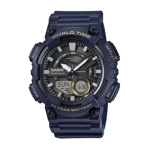 women's watches with sleek faces and colorful rubber bands -Casio Youth-Combination Analog-Digital Black Dial Men's Watch - AEQ-110W-2AVDF (AD208)