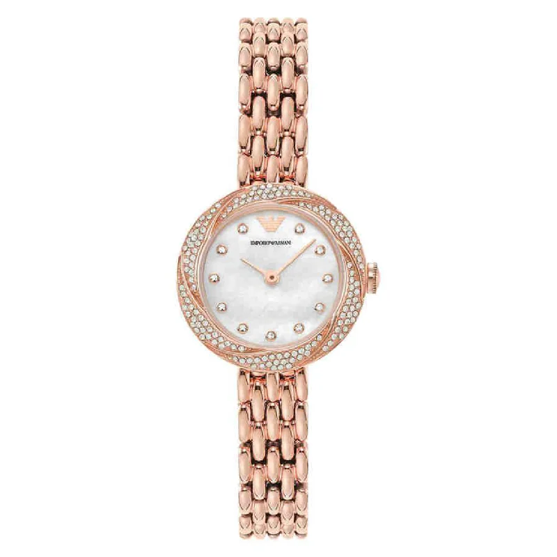 watches for women with gold-plated bands and minimalist dial designs -Emporio Armani Rosa Mother Of Pearl Dial Women 26MM