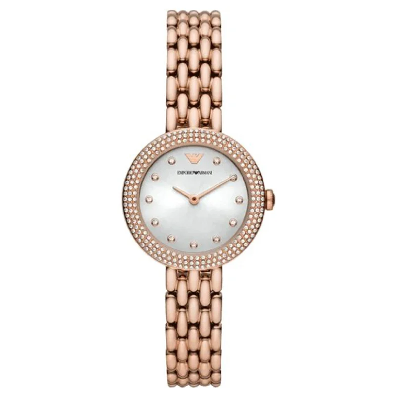 watches for women with sparkling accents and interchangeable straps -Emporio Armani Rosa Silver Dial Women 30mm