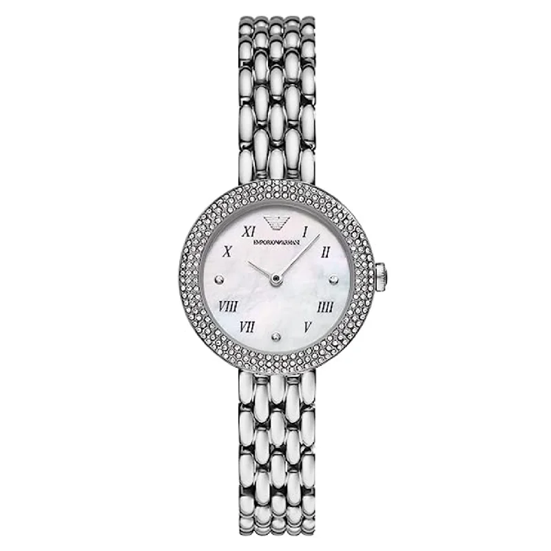 men's watches with automatic and solar-powered movement -Emporio Armani Rosa White Dial Women 30mm