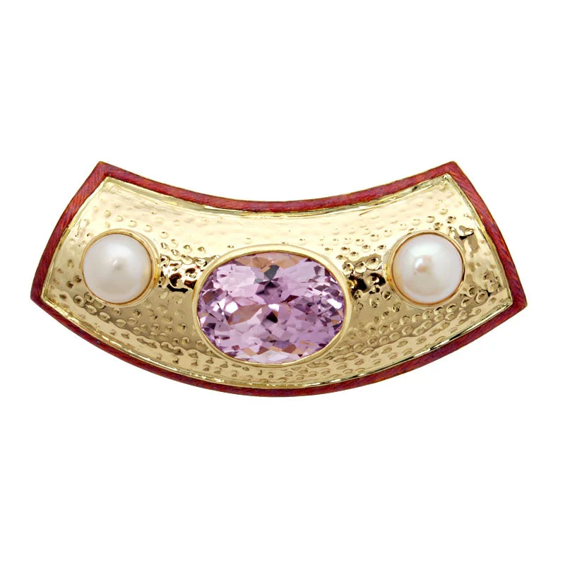 men’s wedding rings with diamonds and sapphires for engagement-Enhancer-Kunzite and Pearl (Enamel)