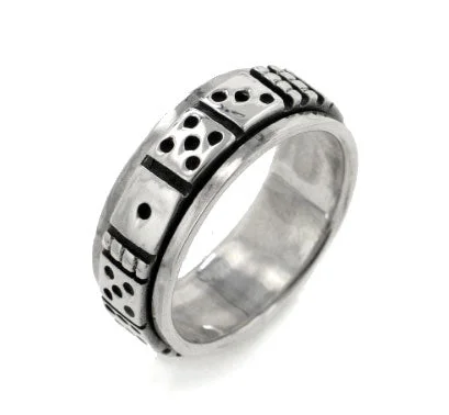 men’s wedding bands with rubies and diamonds for engagement-Fidget Sterling Silver Gambling Dice Spin Band Ring