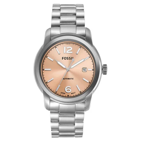 watches for women with sparkling accents and interchangeable straps -Fossil Mens Heritage Automatic Gold Dial Unisex Watch ME3231