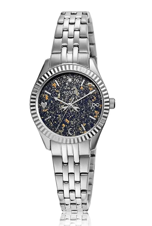 men's watches with oversized dials and multi-functional features -Fossil Stainless Steel Scarlette Mini Analog Blue Dial Women Standard Watch-Es5061