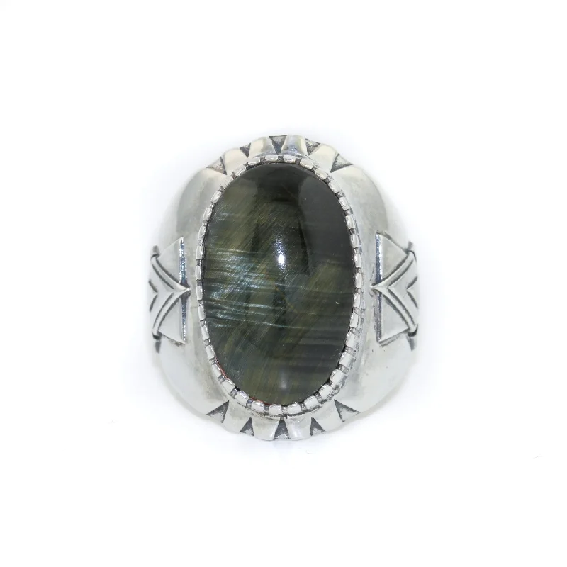 women’s rings with diamonds and rubies for wedding-Geometric "Alpha" Ring x Blue Tiger's Eye by Kingdom