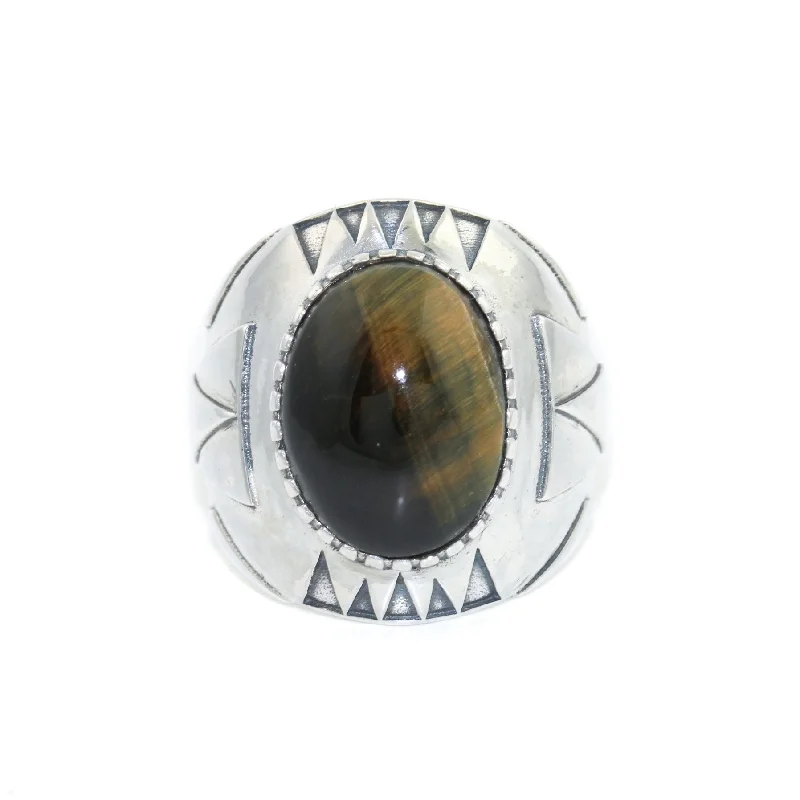 custom engagement rings with diamonds for men with sapphires-Geometric "Delta Δ" Ring x Blue Tiger's Eye