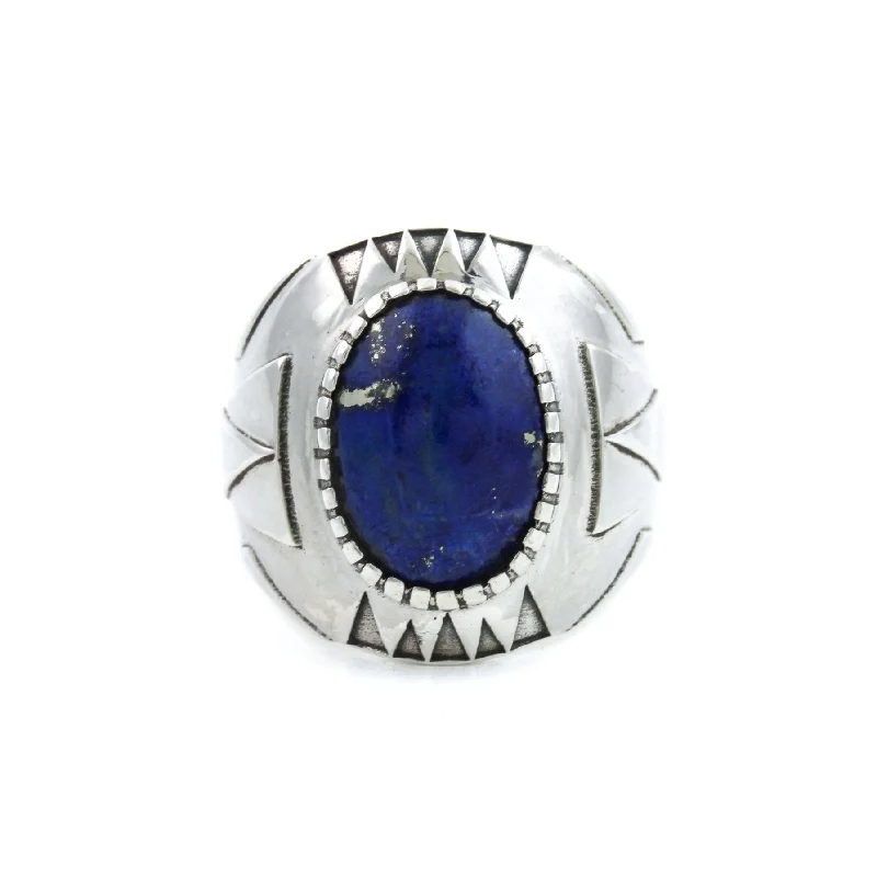 platinum engagement rings for men with sapphires and rubies-Geometric "Delta Δ" Ring x Lapis Lazuli