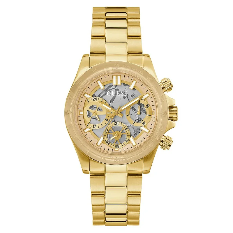 women’s watches with metal link bands and modern analog designs -Guess Mirage Gold Dial Women 34mm