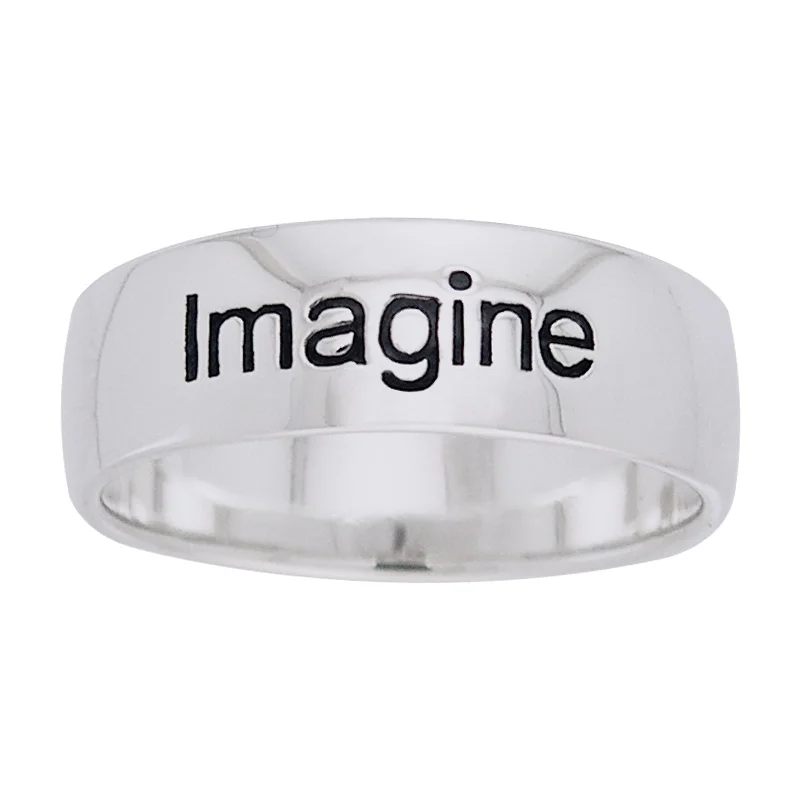 men’s custom rings with diamonds and sapphires for engagement-Imagine - Words of Wisdom 6mm Band Ring - Sterling Silver