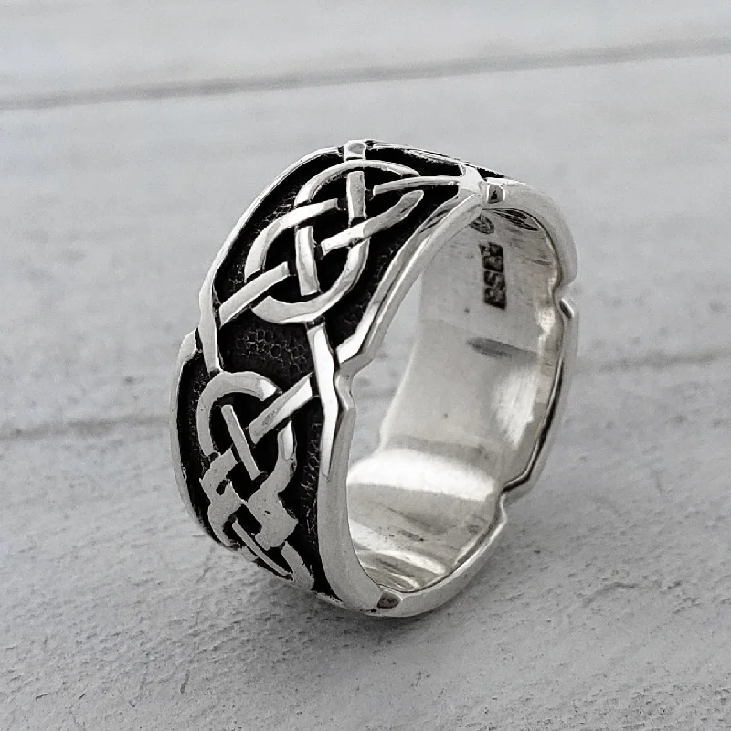 platinum rings with sapphires for engagement for men-Kells Knotwork Band ~ Sterling Silver Celtic Ring