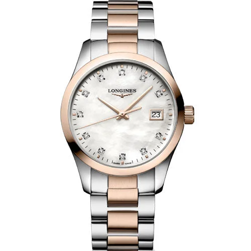 digital watches for men with large faces and customizable functions -Longines Conquest Classic White Mother-Of-Pearl Dial Women 34mm