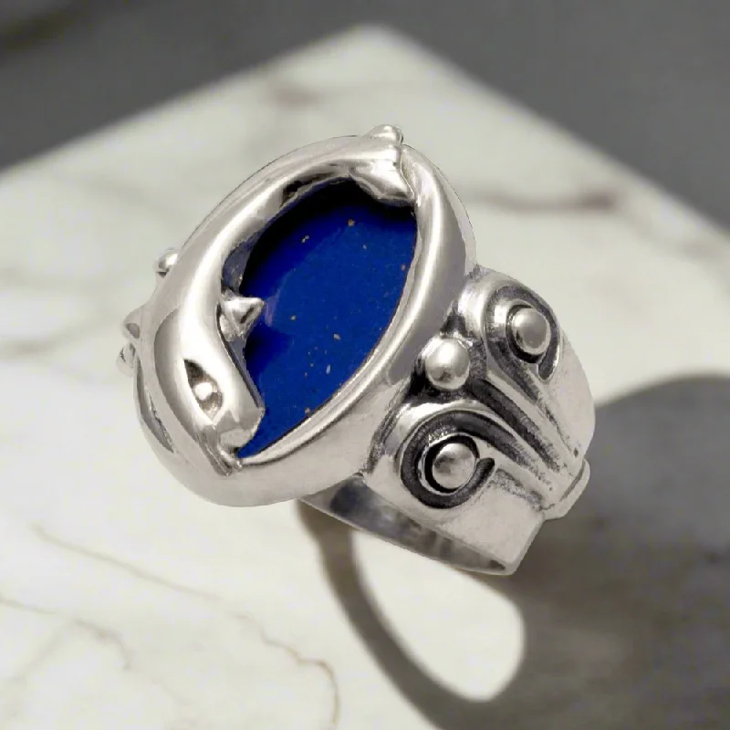 women’s rings with sapphires for wedding rings-Minoan Dolphins Ring in Sterling Silver (DT-87)