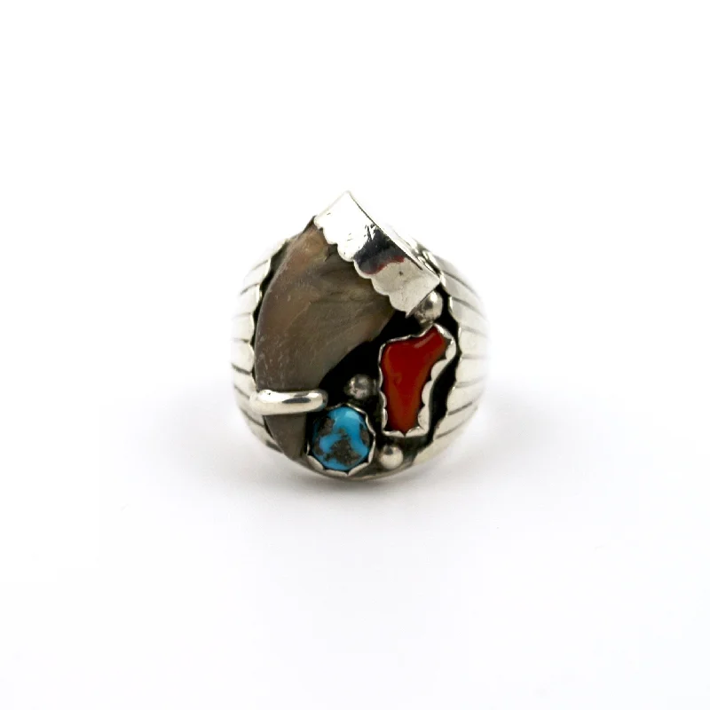 women’s engagement rings with rubies and sapphires-Navajo Claw Ring Coral & Turquoise