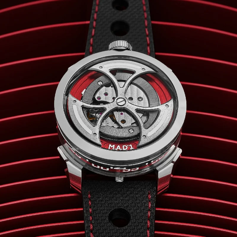 luxury watches for men with brushed metal cases and sophisticated dials -New M.A.D.1 Edition 1 Red by MB&F Automatic Steel Mens 42mm Strap MAD Watch