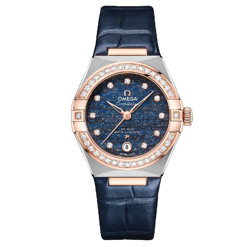 watches for men with modern technology and high-quality leather straps -Omega Constellation Co Axial Master Chronometer Diamondsblue Dial Women 29MM