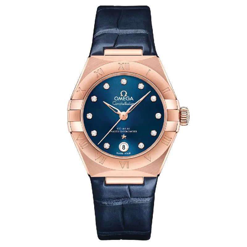 sport watches for women with heart rate, GPS, and fitness apps -Omega Constellation Co Axial Master Chronometer Diamondsblue Dial Women 29MM