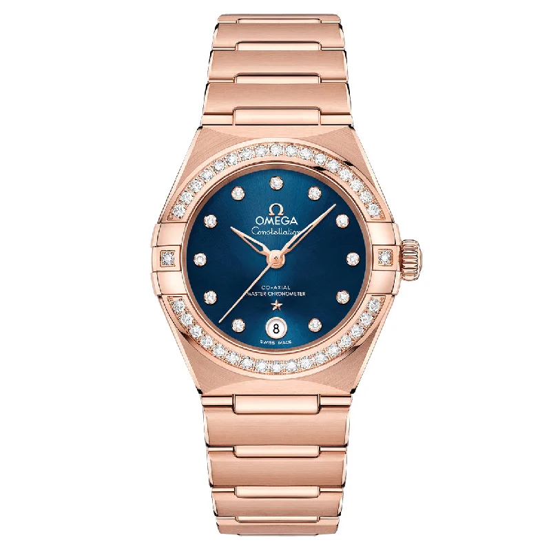 watches for women with delicate designs and interchangeable bands -Omega Constellation Co Axial Master Chronometer Diamondsblue Dial Women 29MM