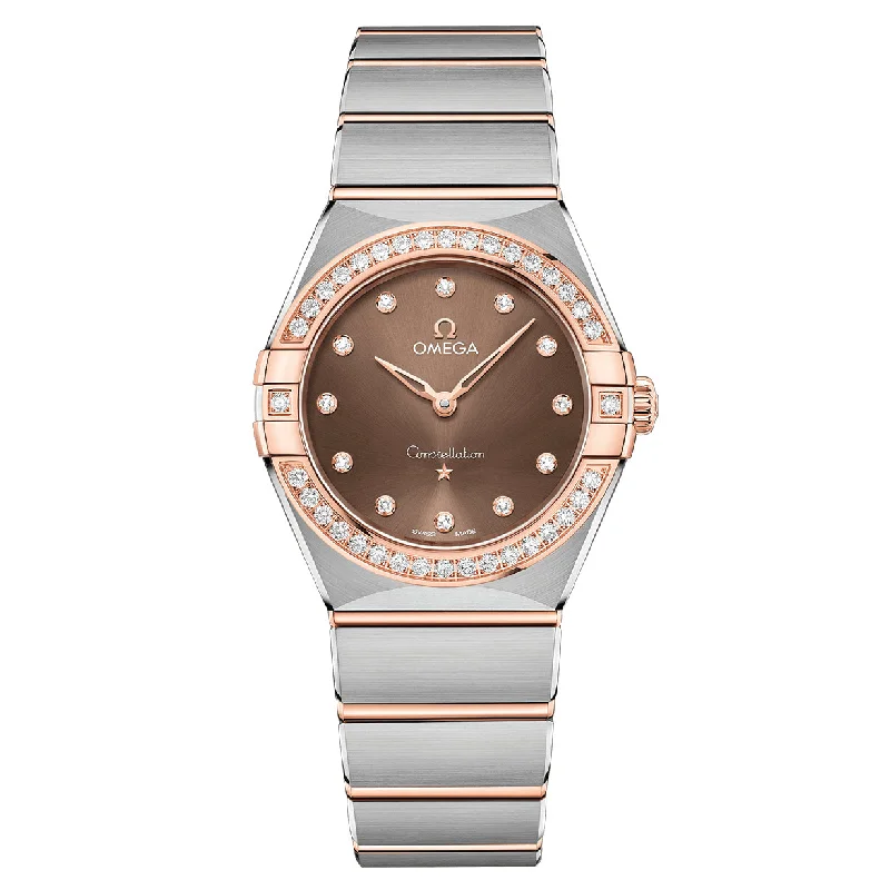 men's watches with unique features and durable materials -Omega Constellation Quartz Diamonds Brown Dial Women 28MM