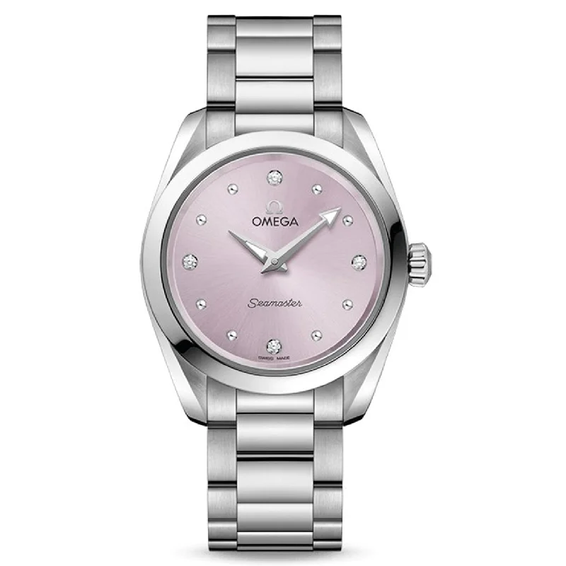 luxury watches for men with polished stainless steel and intricate detailing -Omega Seamaster Purple Dial Women 28MM