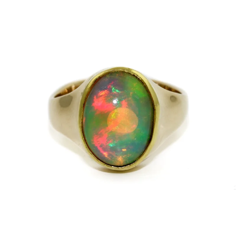 platinum wedding bands for women with diamonds for engagement-18k Ethiopian Oval Opal Ring