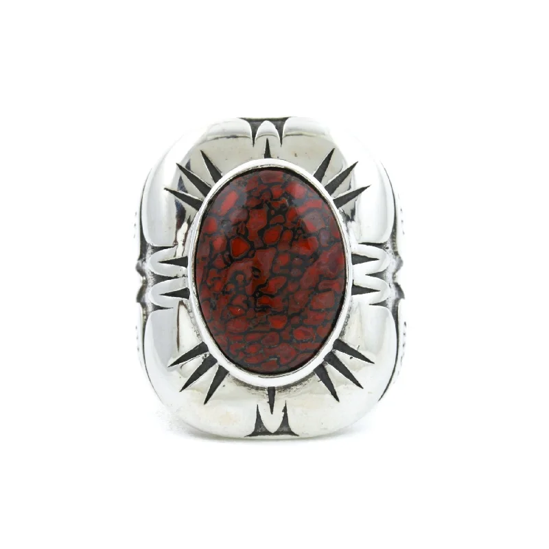 women’s platinum wedding rings with rubies for engagement-Remarkable "Grand Hoa" Ring x Fossilized Dino Bone by Kingdom