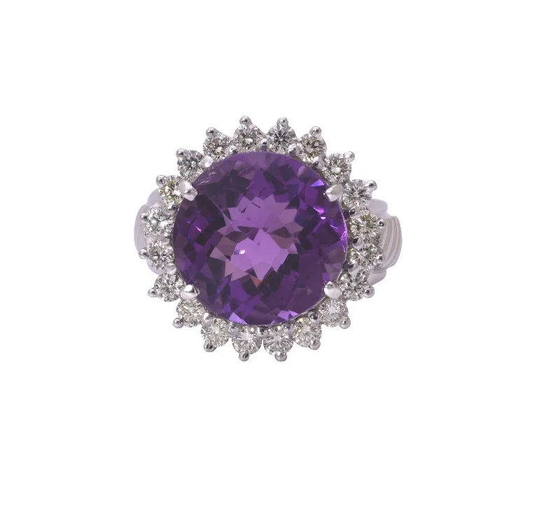 women’s rings with sapphires and rubies for custom engagement-RING- AMETHYST AND DIAMOND IN SILVER