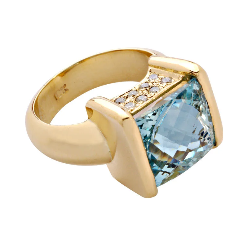 custom-made engagement rings for women with diamonds and sapphires-Ring-Aquamarine and Diamond