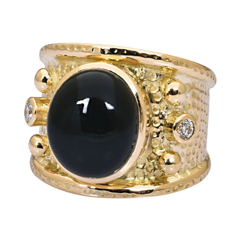 platinum engagement rings with diamonds and sapphires for men-Ring-Black Onyx and Diamond