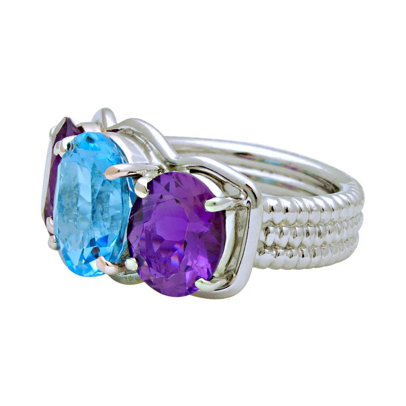 women’s rings with sapphires and rubies for wedding-Ring-Blue Topaz and Amethyst