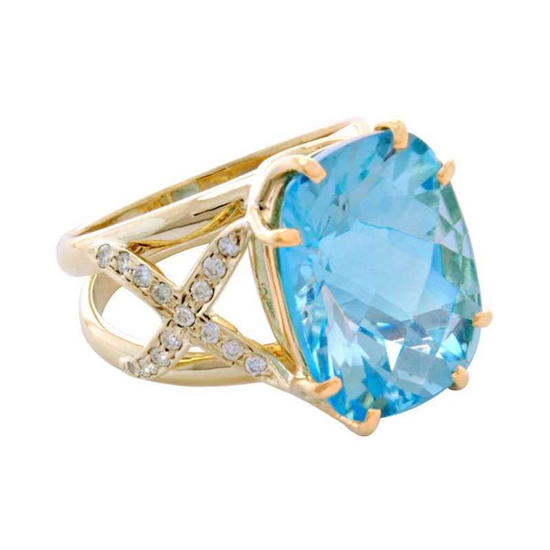 vintage engagement rings for women with rubies and emeralds-Ring-Blue Topaz and Diamond