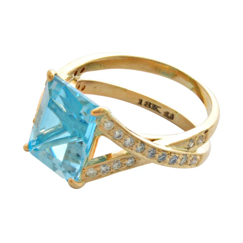 vintage rings with diamonds and sapphires for women-Ring-Blue Topaz and Diamond