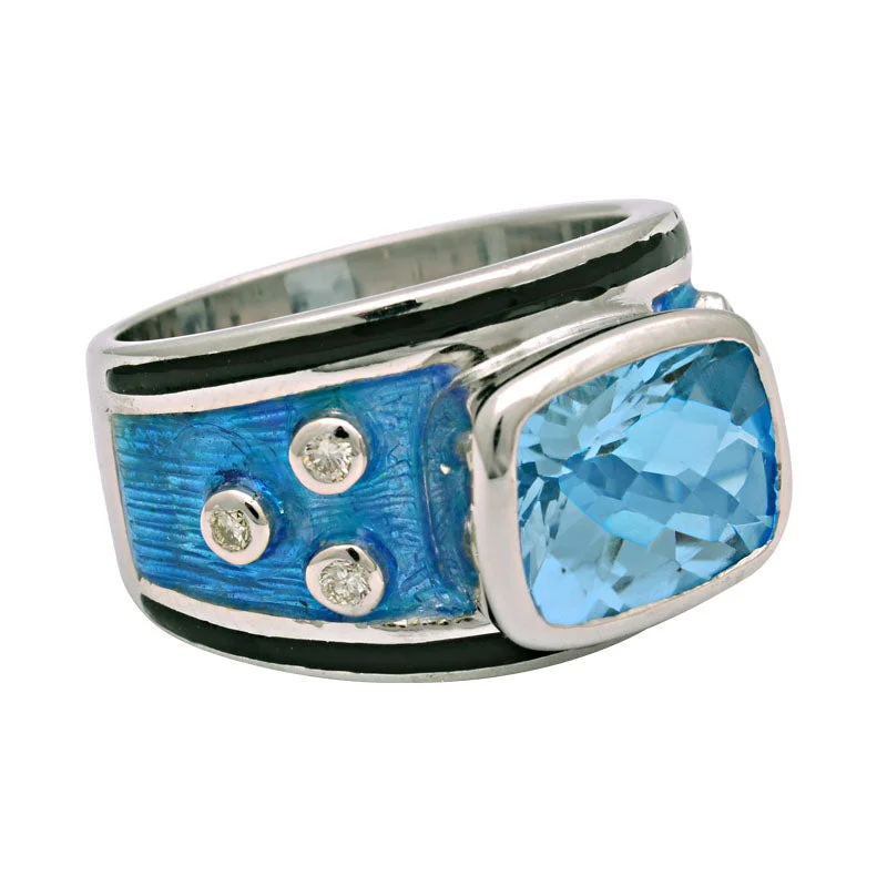 platinum engagement rings for women with diamonds for wedding-Ring-Blue Topaz and Diamond (Enamel)