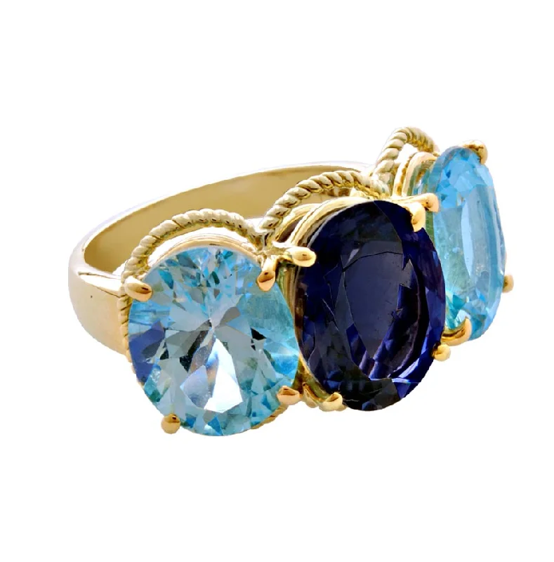 men’s rings with diamonds and rubies for wedding-Ring-Blue Topaz and Iolite