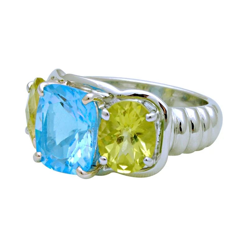 wedding rings for men with diamonds and sapphires-Ring-Blue Topaz and Lemon Quartz