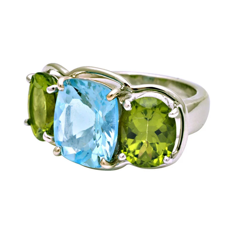 women’s rings with rubies and diamonds for engagement-Ring-Blue Topaz and Peridot