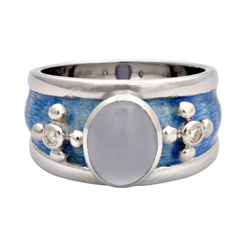 women’s rings with sapphires for wedding bands-Ring-Chalcedony and Diamond (Enamel)