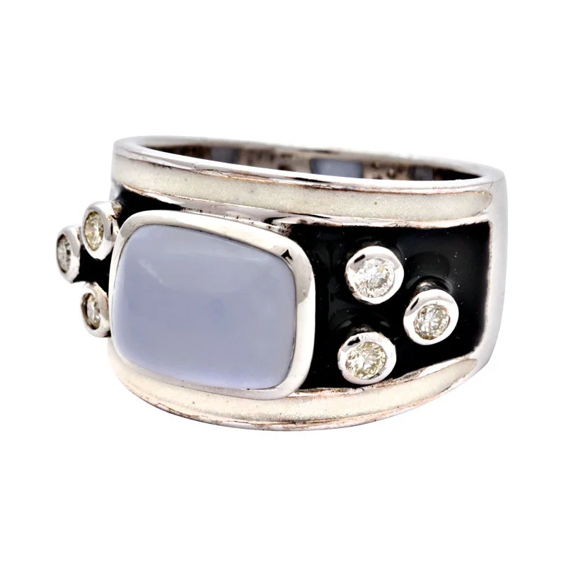 men’s platinum engagement rings with sapphires for wedding-Ring-Chalcedony and Diamond (Enamel)