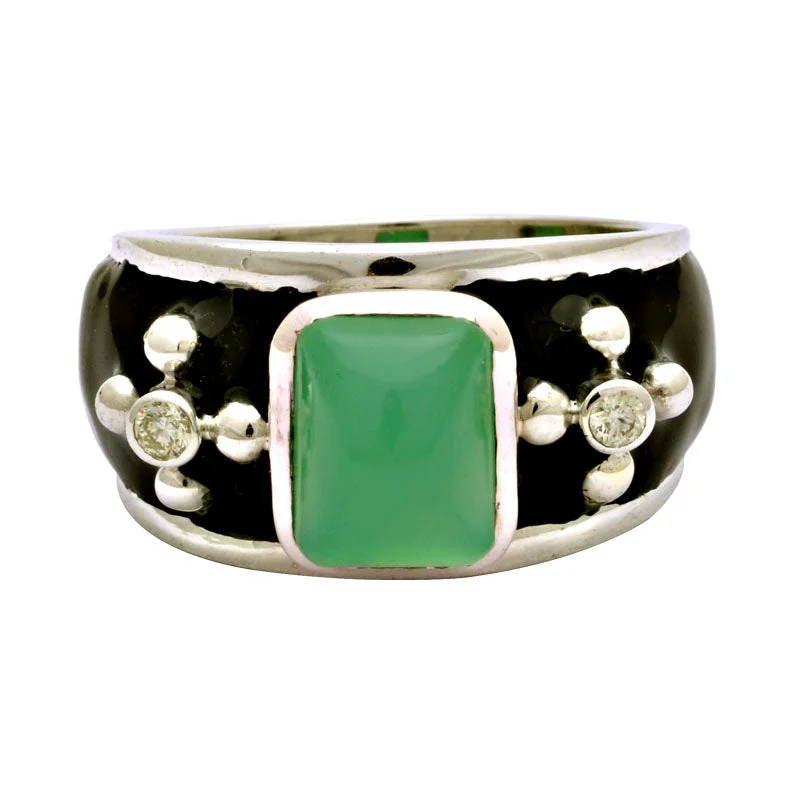 custom engagement rings with sapphires and diamonds for men-Ring-Chrysoprase and Diamond (Enamel)