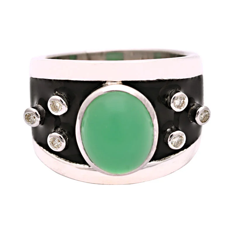 men’s platinum rings with diamonds and sapphires for wedding-Ring-Chrysoprase and Diamond (Enamel)