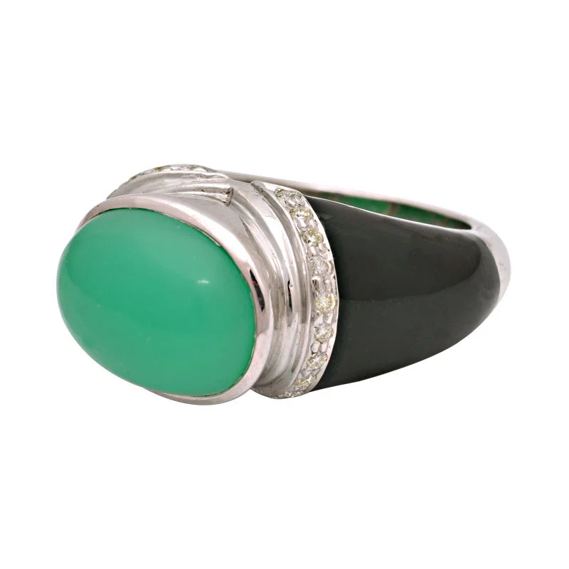 platinum rings with diamonds and rubies for women-Ring-Chrysoprase and Diamond (Enamel)