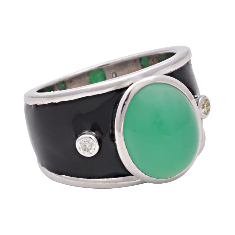 silver wedding bands with sapphires for men and women-Ring-Chrysoprase and Diamond (Enamel)