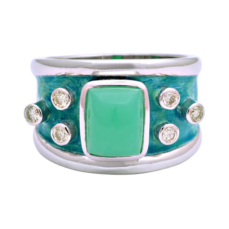 custom wedding rings for men with diamonds and sapphires-Ring-Chrysoprase and Diamond (Enamel)